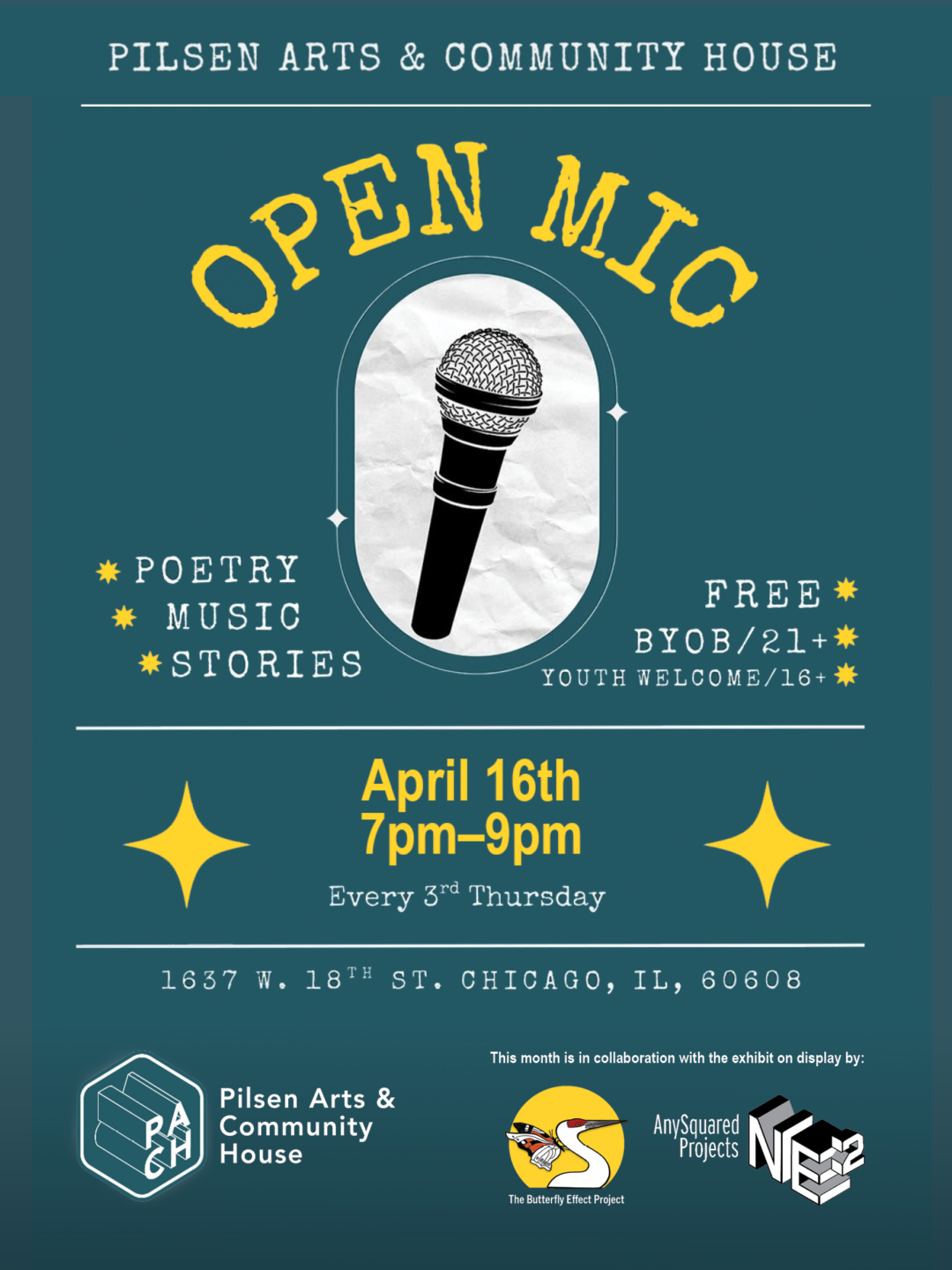 April 16th | Join us at Butterfly Effect for an Open Mic at PACH!