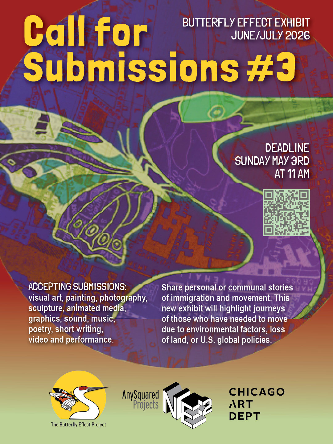 3rd Call For Artists for new June/July 2026 Butterfly Effect exhibition at Chicago Art Department.